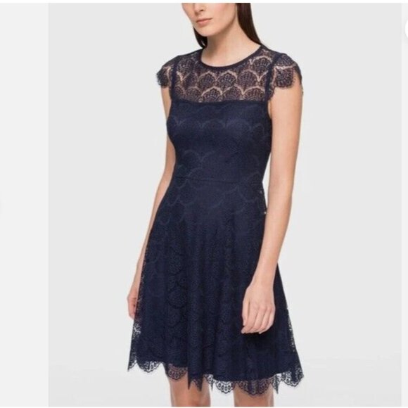Kensie Fit & Flare Dress Navy Blue Lace 8 - Picture 14 of 15